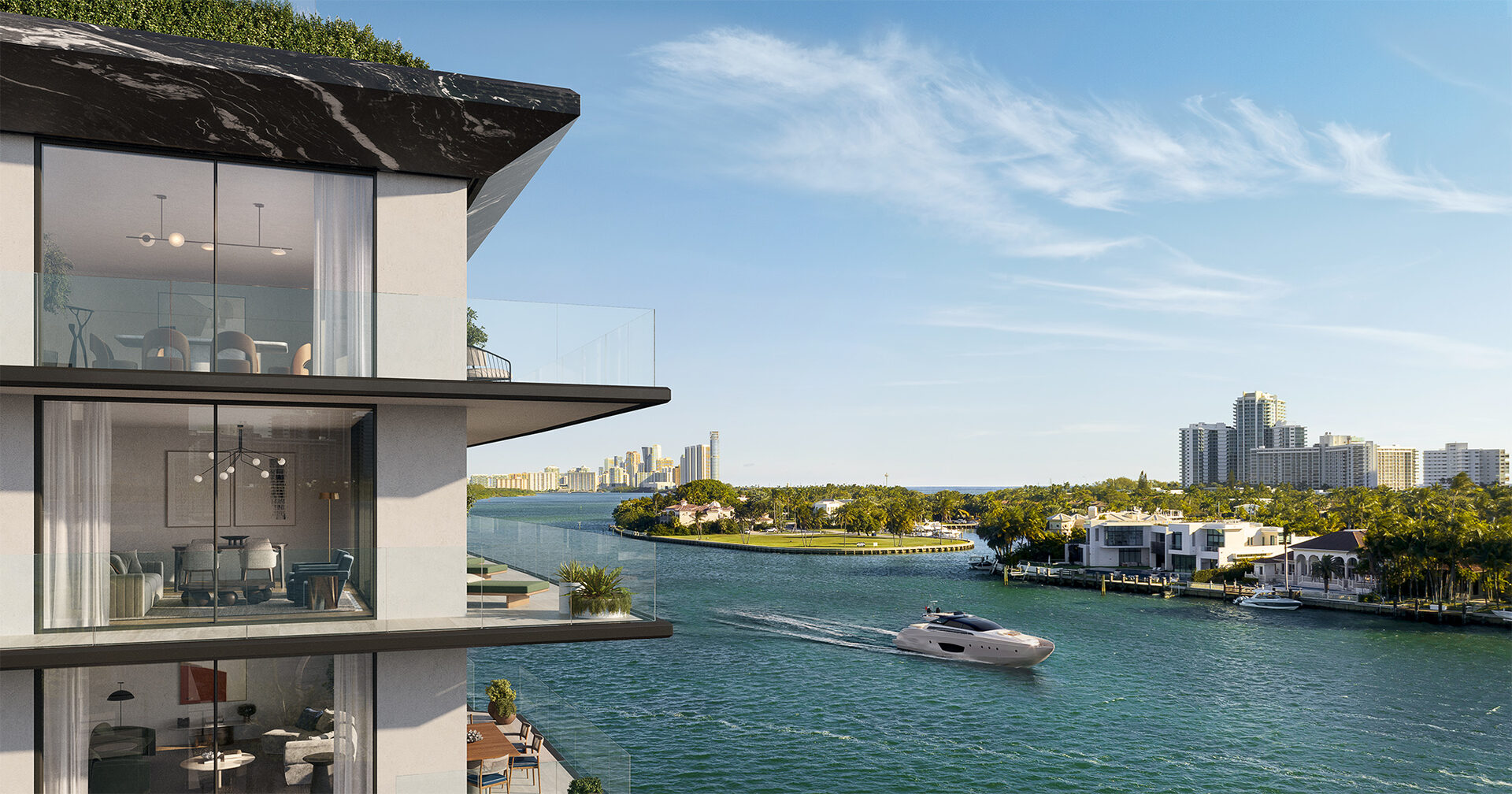 Bay Harbor Towers, the corner terraces beside the water, developer rendering