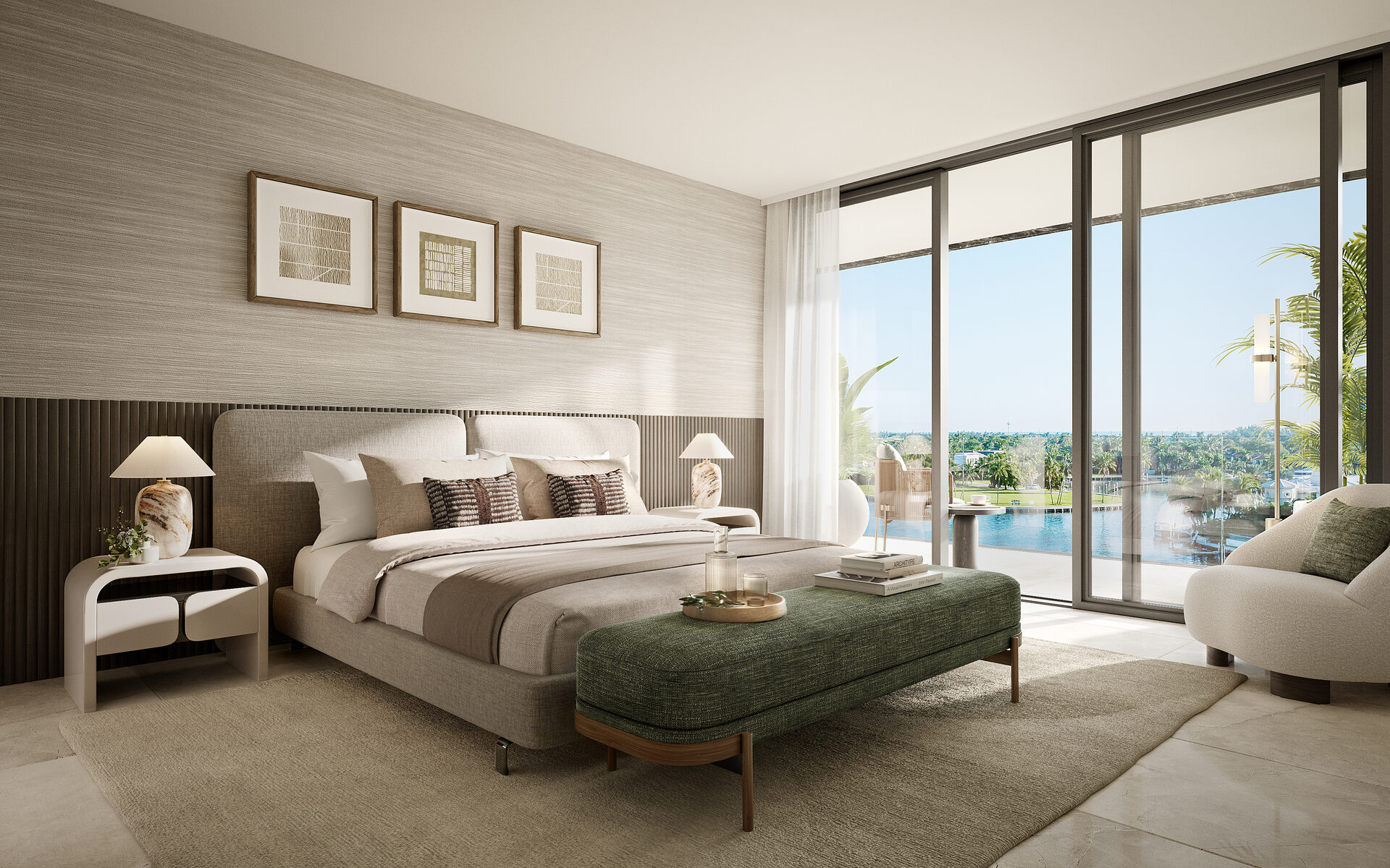 Primary bedroom with waterfront view
