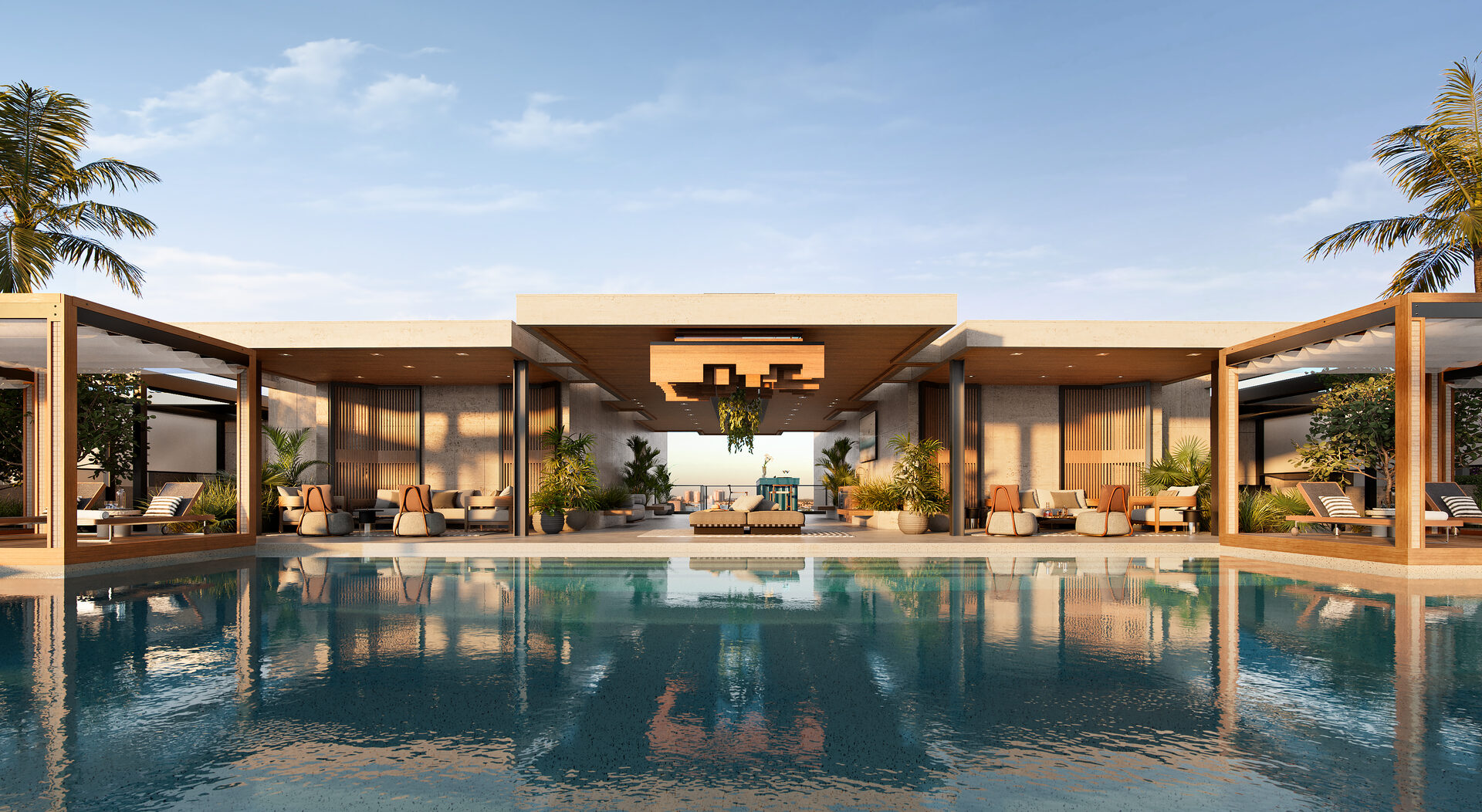 Bay Harbor Towers, the pool and surrounding covered seating areas, developer rendering